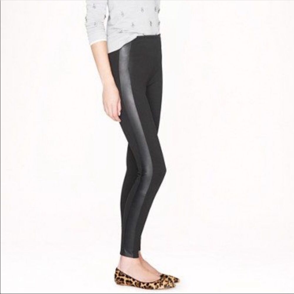 Jcrew Pixie pants w leather tuxedo stripe 0R black